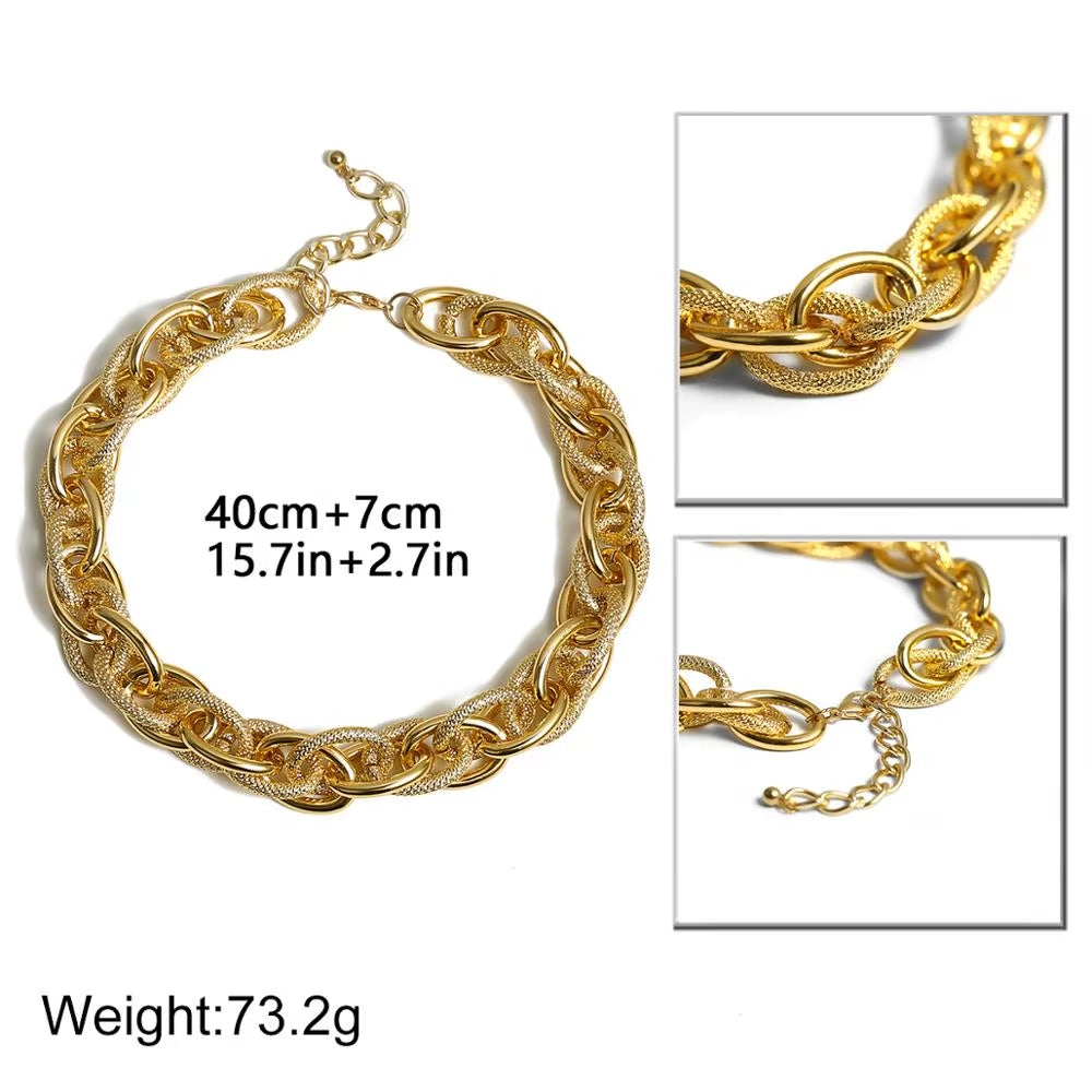 Punk Hip Hop Gold Color Choker Necklace for Women Statement Fashion Necklaces Gothic Cuban Chunky Chain Charm Necklace