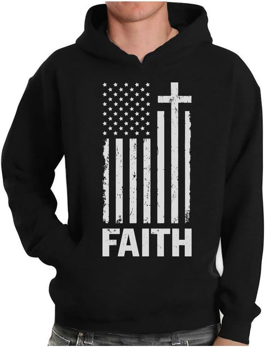 Mens Cross Hoodie - Christians USA Flag Hoodies for Men - Faith Graphic Pullover - Religious Patriotic Sweatshirt