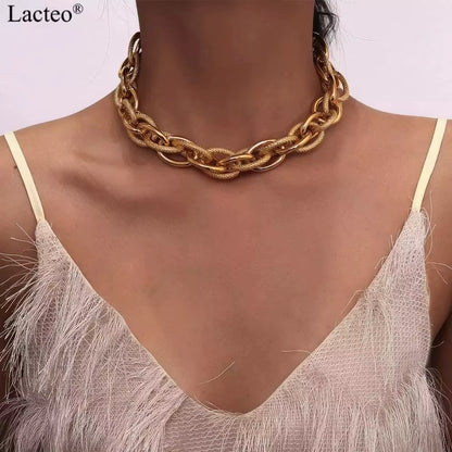 Punk Hip Hop Gold Color Choker Necklace for Women Statement Fashion Necklaces Gothic Cuban Chunky Chain Charm Necklace