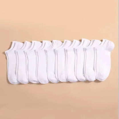 10 Pairs Men Socks Breathable Sports Socks Solid Color Boat Socks Comfortable Cotton Ankle Socks White Black