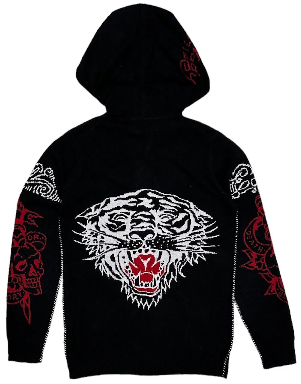 by Christian Audigier Tiger Wool Blend Full Zip Hoodie Sweater (X-Large, Black)