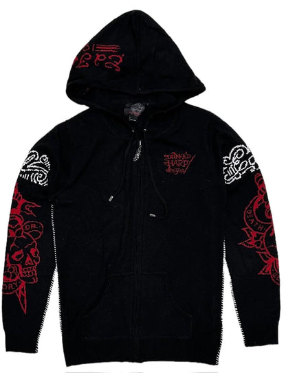 by Christian Audigier Tiger Wool Blend Full Zip Hoodie Sweater (X-Large, Black)