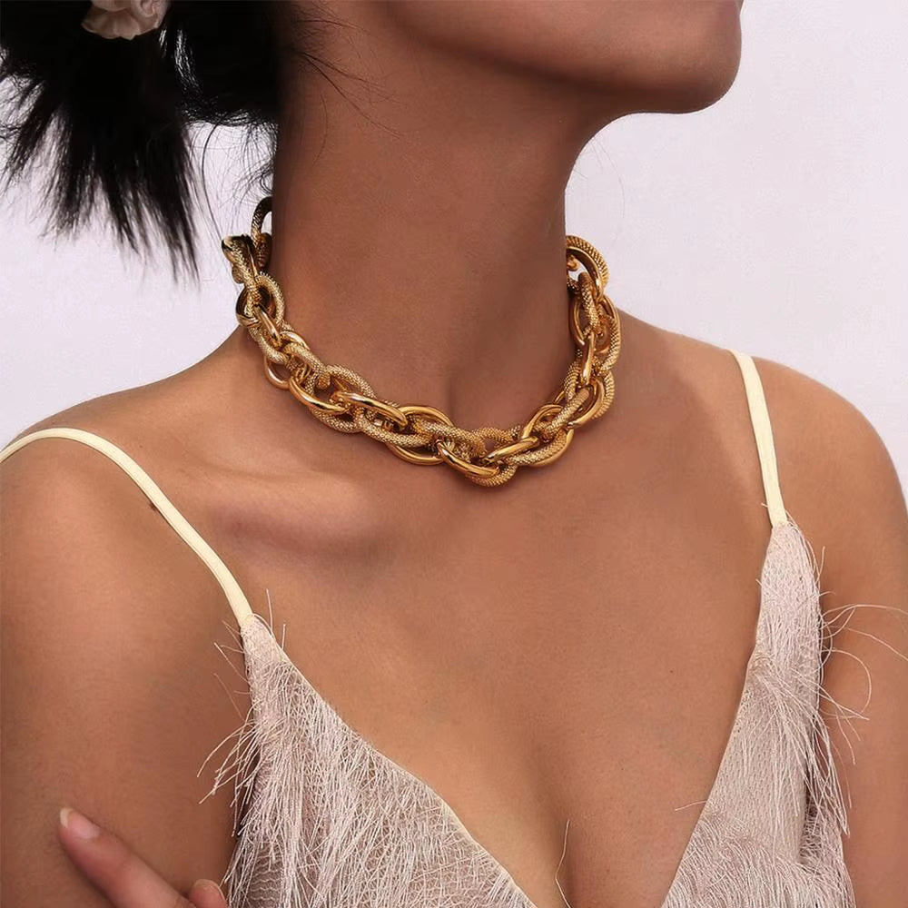 Punk Hip Hop Gold Color Choker Necklace for Women Statement Fashion Necklaces Gothic Cuban Chunky Chain Charm Necklace