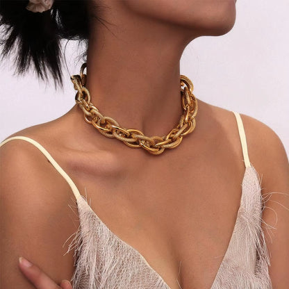 Punk Hip Hop Gold Color Choker Necklace for Women Statement Fashion Necklaces Gothic Cuban Chunky Chain Charm Necklace