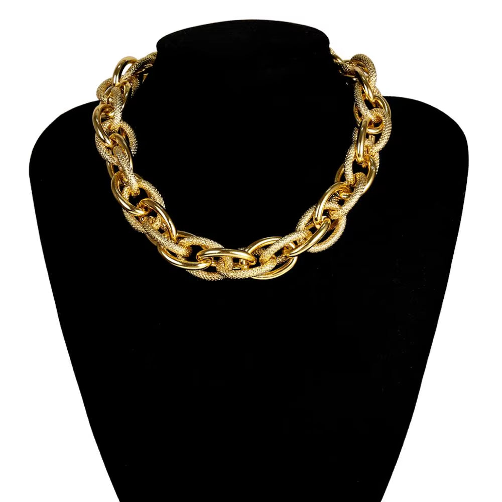Punk Hip Hop Gold Color Choker Necklace for Women Statement Fashion Necklaces Gothic Cuban Chunky Chain Charm Necklace