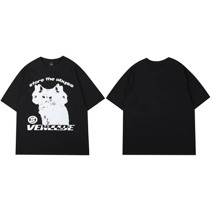 2025 New Streetwear Tshirt Hydra Cat Graphic T Shirt Men Cotton T-Shirt Hip Hop Loose Tops Tees Summer Short Sleeve Black White
