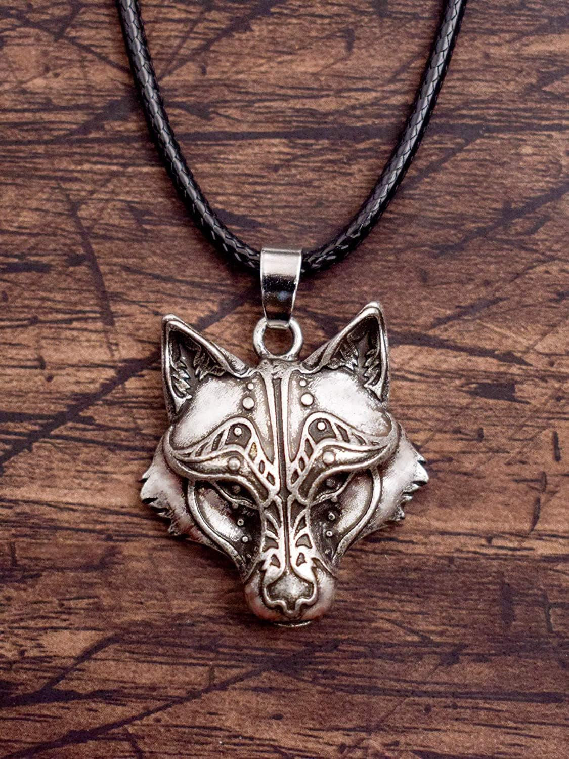 Wolf Necklace, Viking Wolf Head Pendant, Animal Totem Jewelry Gift for Men and Women